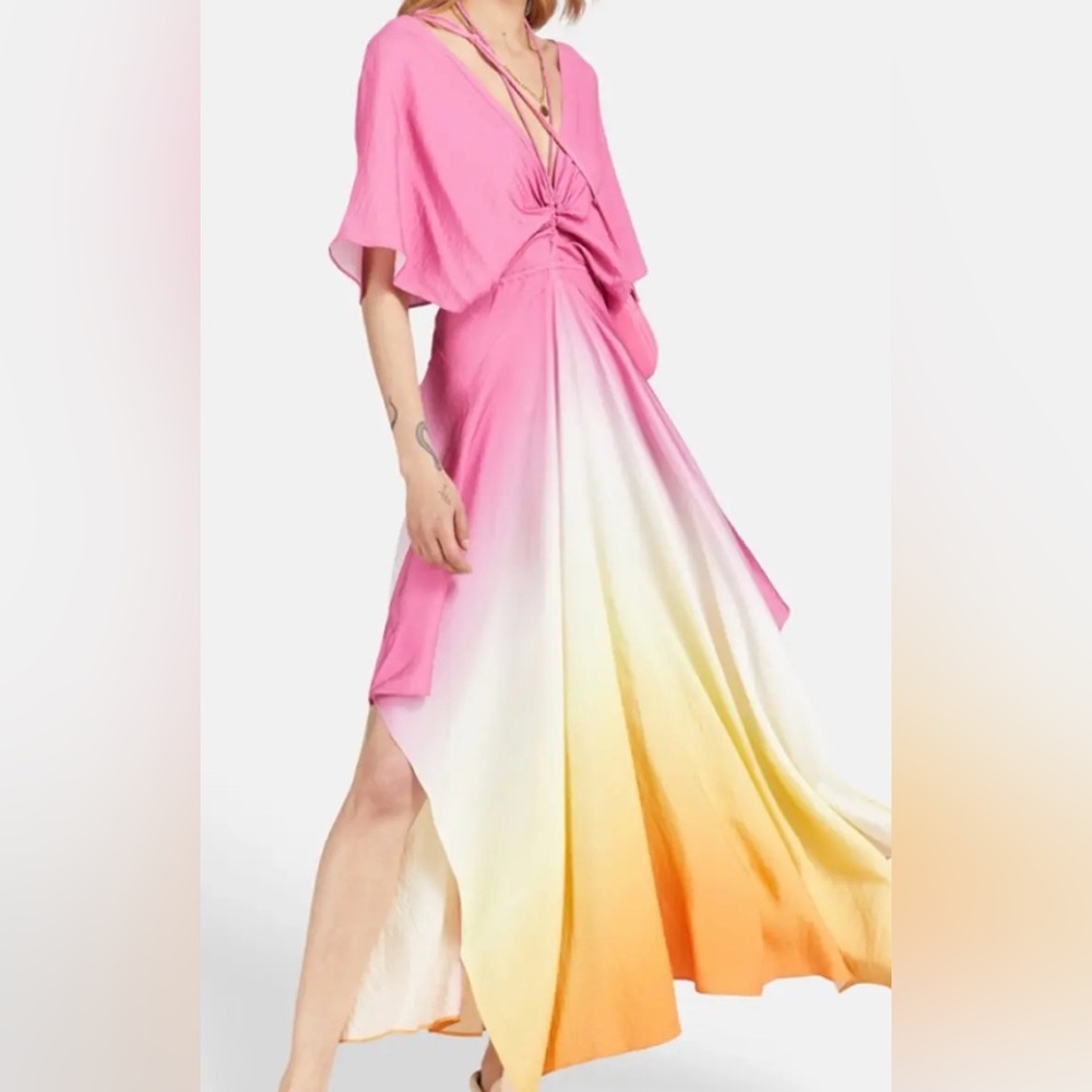Maje Pink to Orange Ombré Knot-Front Maxi Dress